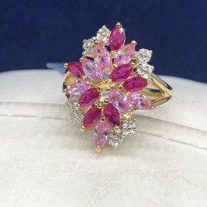 14k Gold  Ruby & Sapphire Cluster Ring - Size 6 MSRP $225